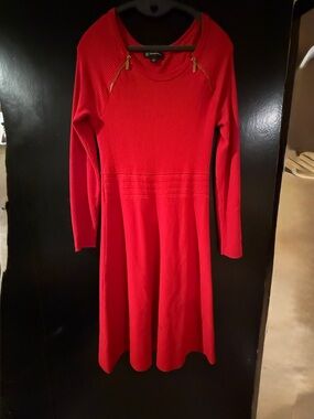 Zara Red Ribbed Knit Sweater Top with Mock Neck